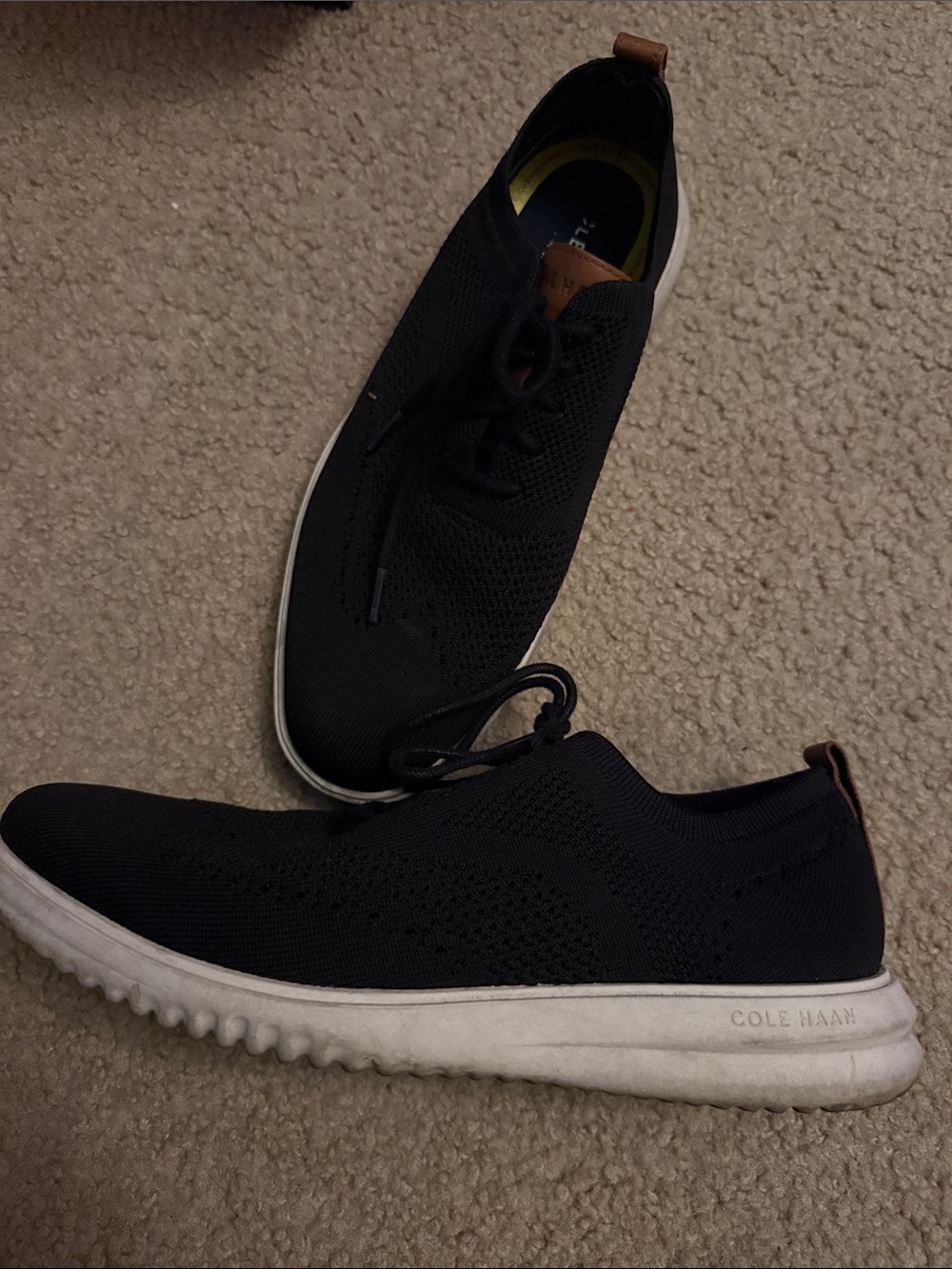 Cole Haan Grand+ Black Knit Slip-On Sneakers with White Sole